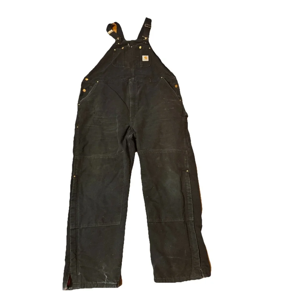 Carhartt Bib Overalls Mens 48 X‎ 32 Black Duck Quilt Lined Double Knee R02 BLK